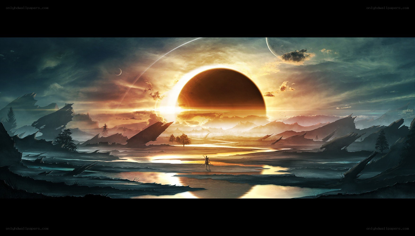 alien landscape at sunset