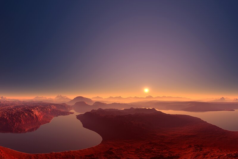 alien landscape at sunset