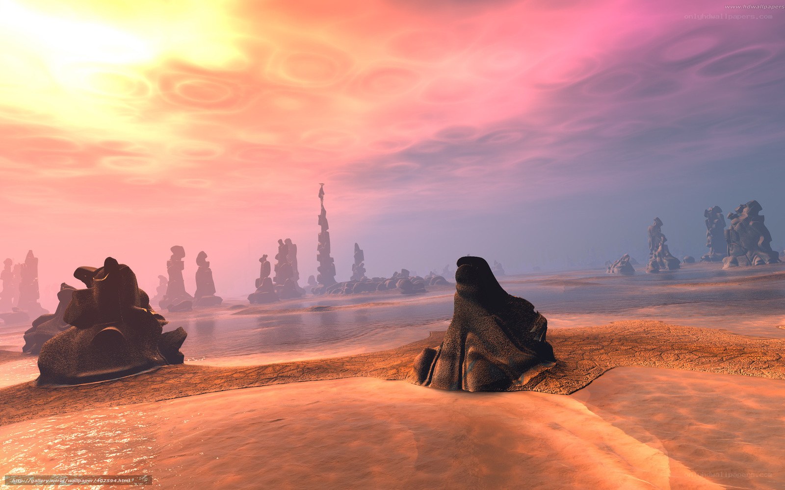 alien landscape at sunset