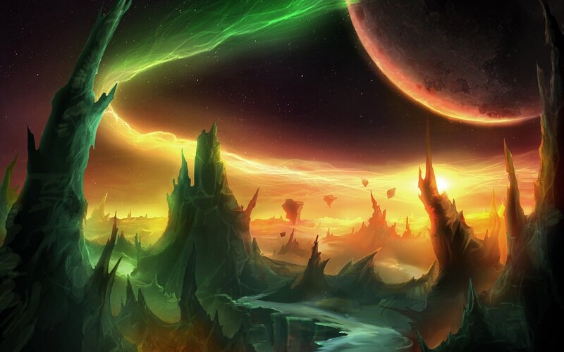 Alien Landscape at Sunset — Green, Dramatic