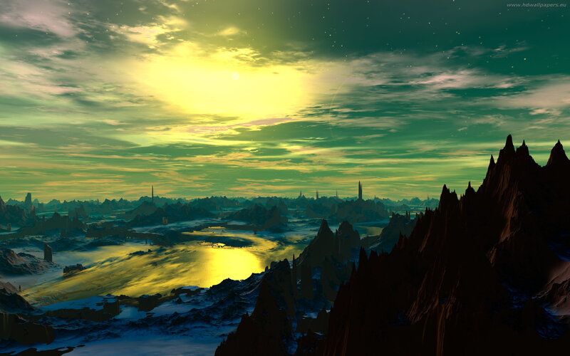 Alien Landscape at Sunset — Green