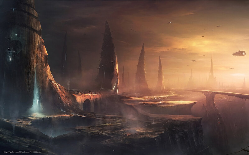 Alien Landscape at Sunset — Orange, Dramatic, Digital Art, Spires