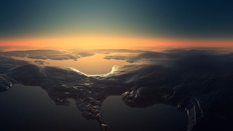 Alien Landscape at Sunset — Orange, Serene, 3d Render