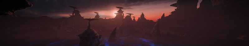 Alien Landscape at Sunset — Purple, Dramatic, Digital Art