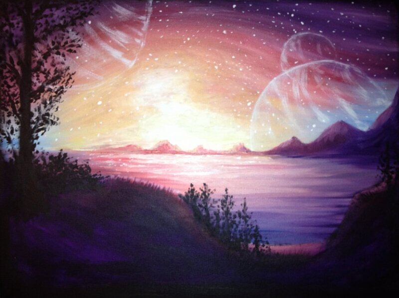 Alien Landscape at Sunset — Purple, Serene, Painting