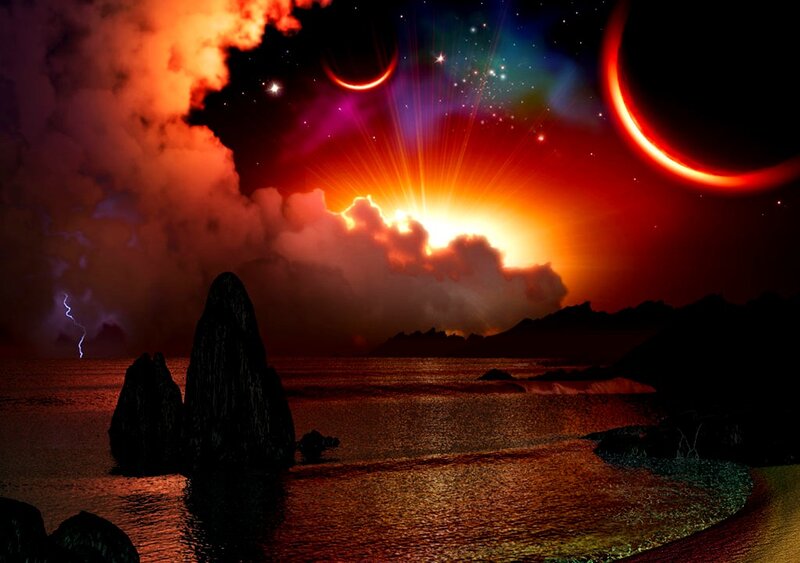 Alien Landscape at Sunset — Red, Dramatic, Night