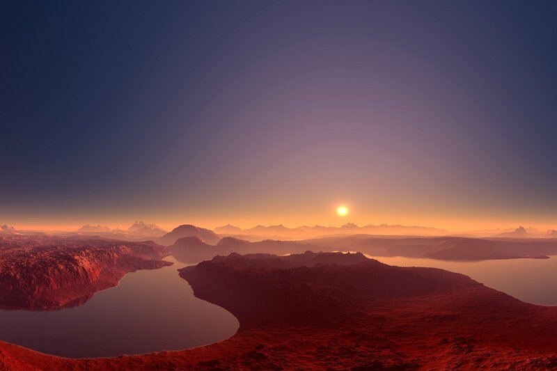Alien Landscape at Sunset — Red, Serene