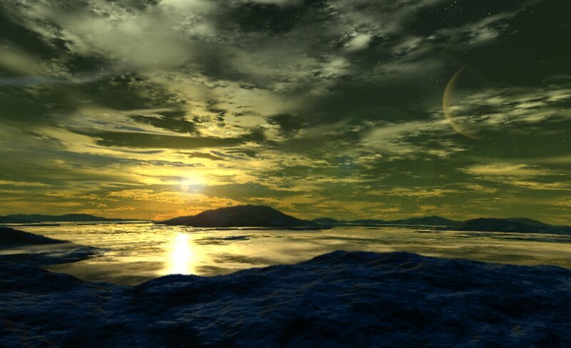 Alien Landscape at Sunset — Yellow, Dramatic