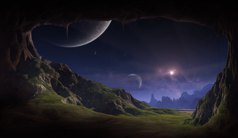 alien landscape from cave