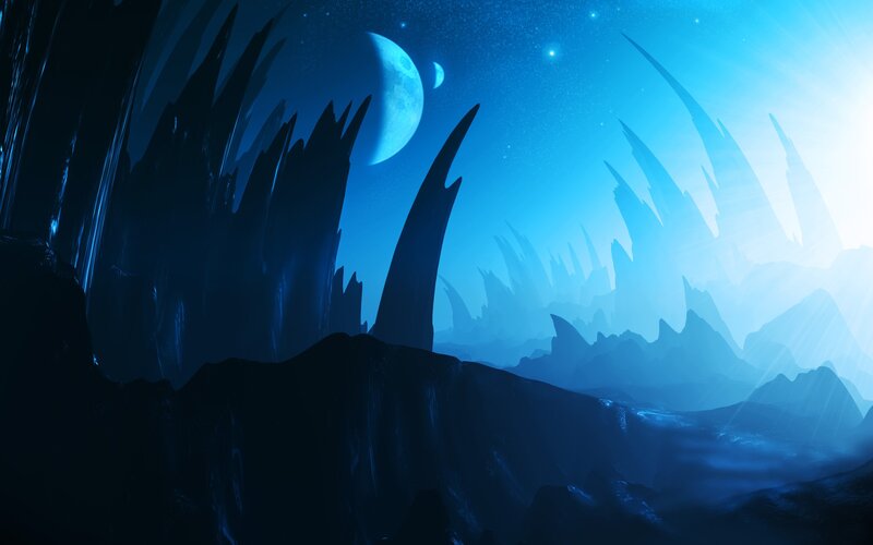 alien landscape under blue moon