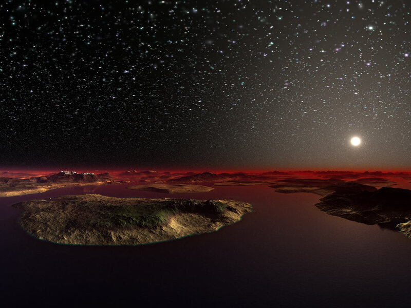 alien landscape under starry sky