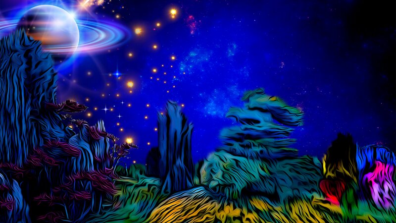 Alien Landscape under Stars — Blue, Dramatic