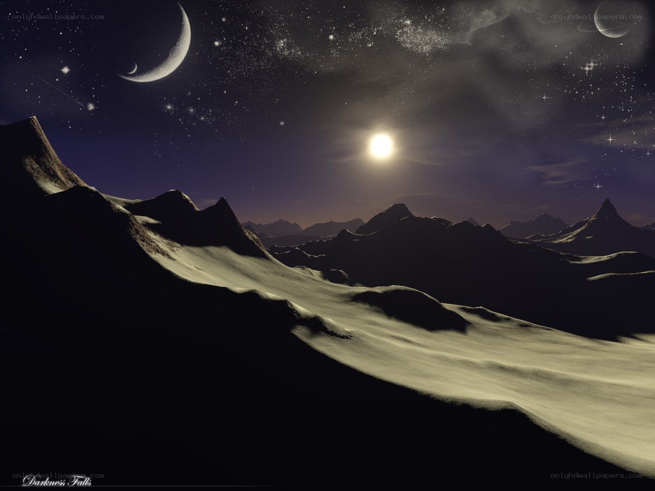 Alien landscape under twin moons