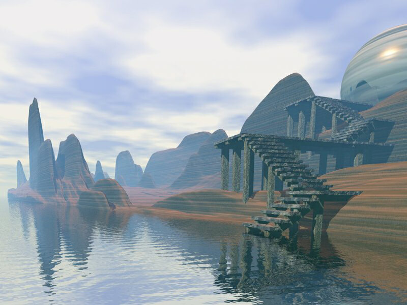 alien landscape with ancient ruins