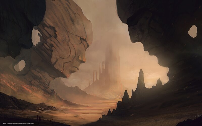alien landscape with ancient ruins