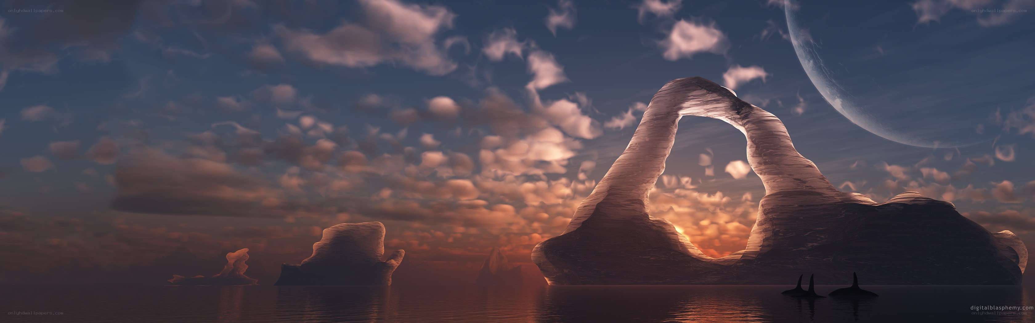 alien landscape with arch and moon