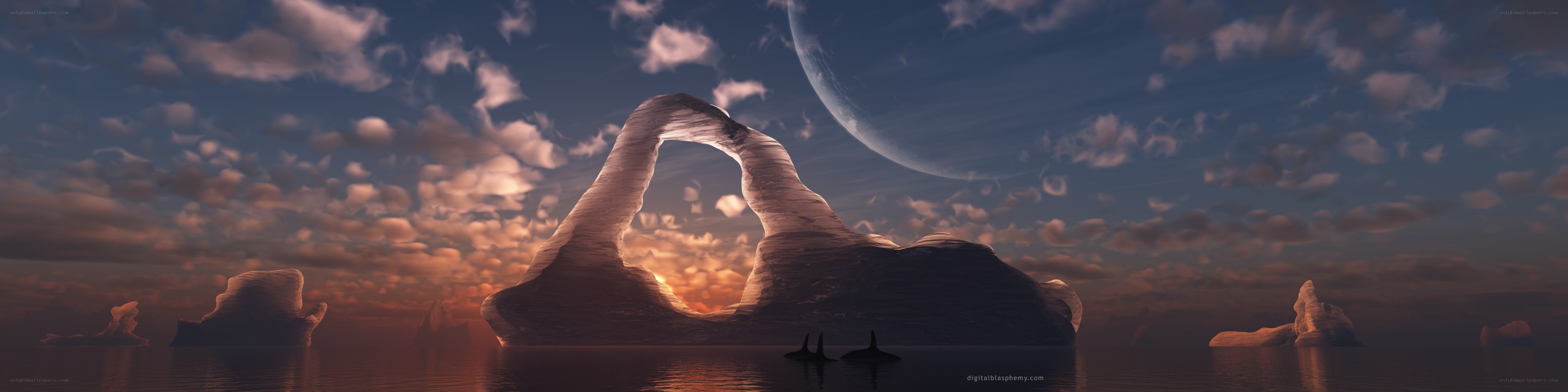 alien landscape with arch and moon
