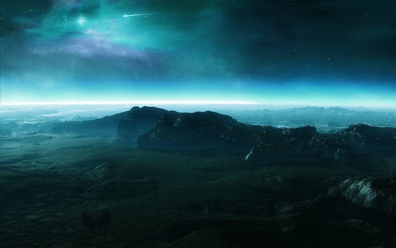 alien landscape with aurora