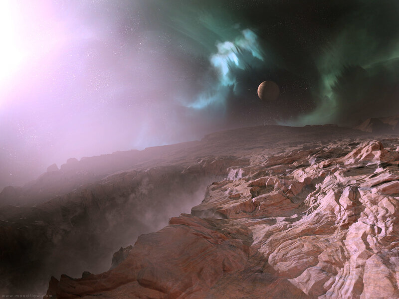 alien landscape with aurora