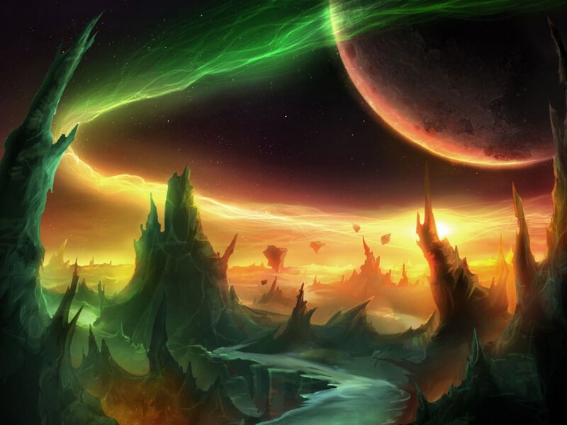 Alien Landscape with Aurora — Green