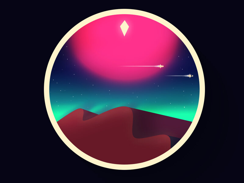 Alien Landscape with Aurora — Pink