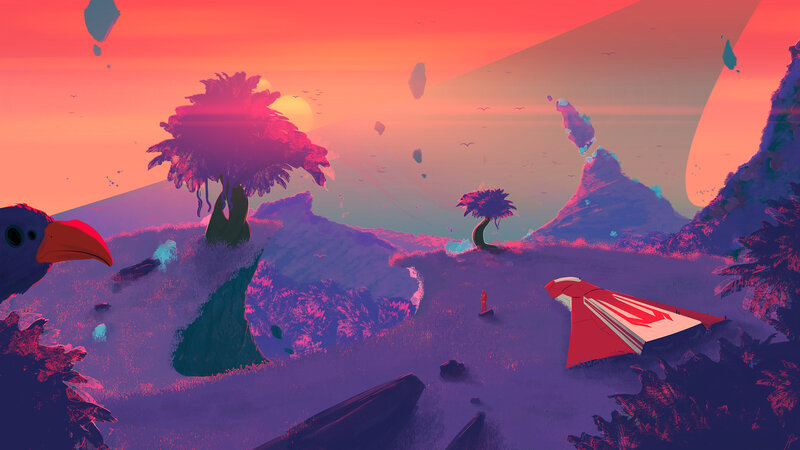 Alien Landscape with Bird