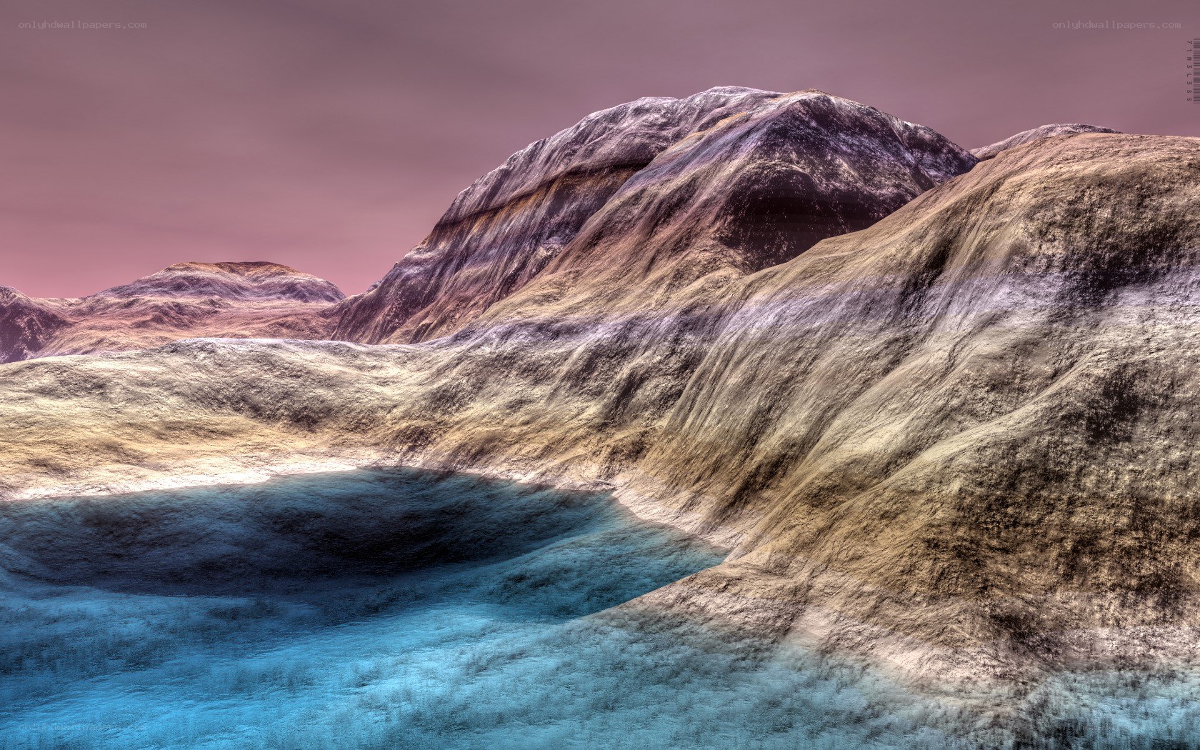 alien landscape with blue lake