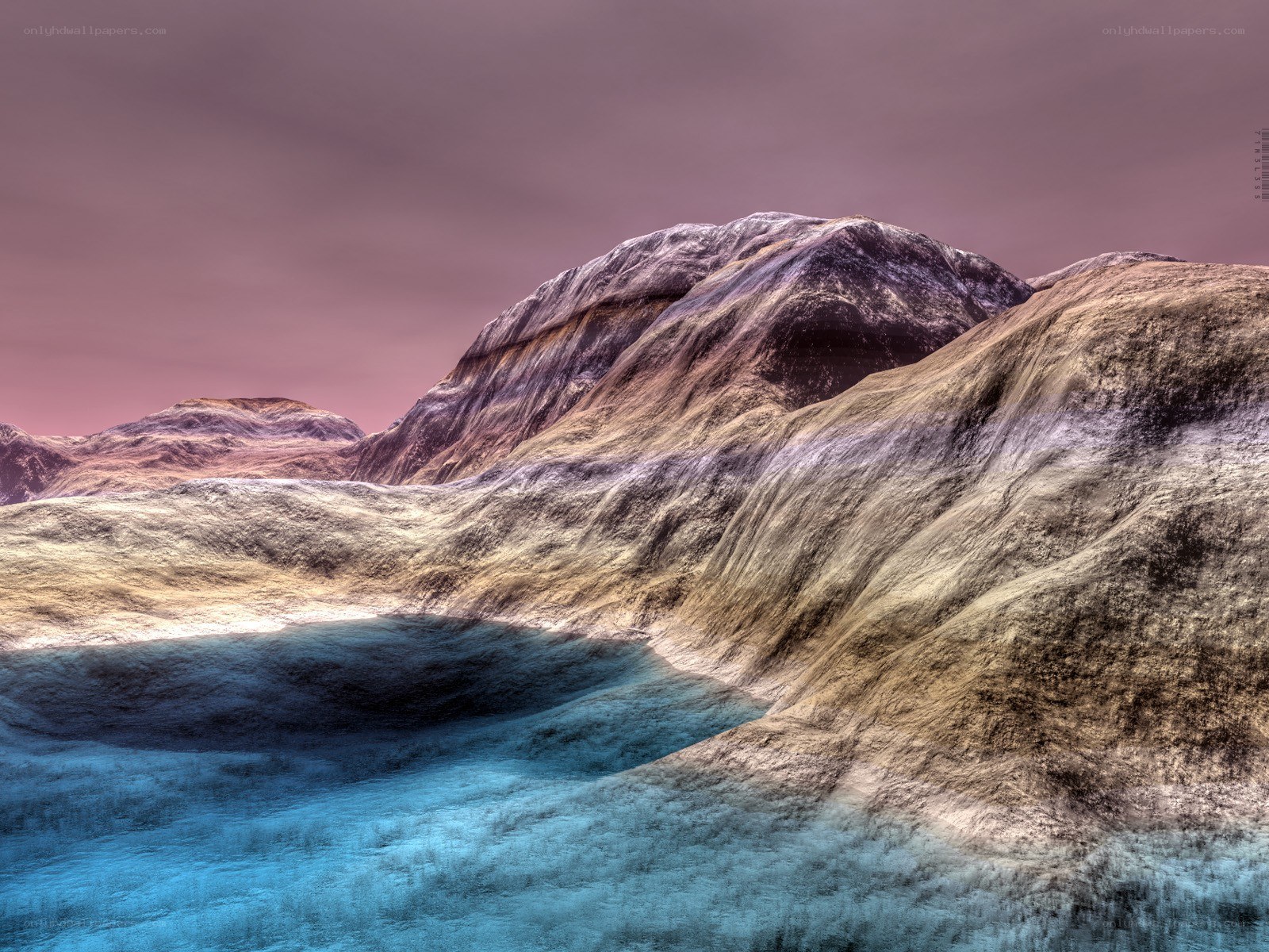alien landscape with blue lake