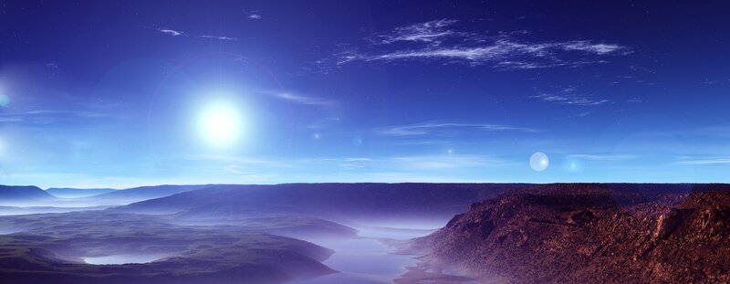 alien landscape with bright sun