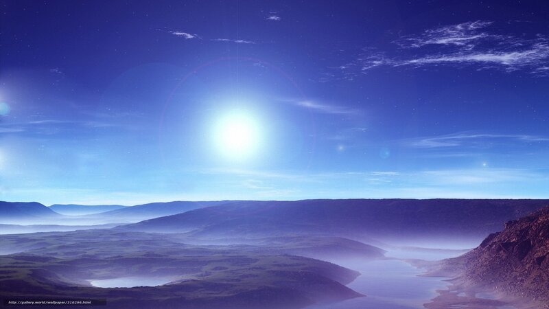 alien landscape with bright sun