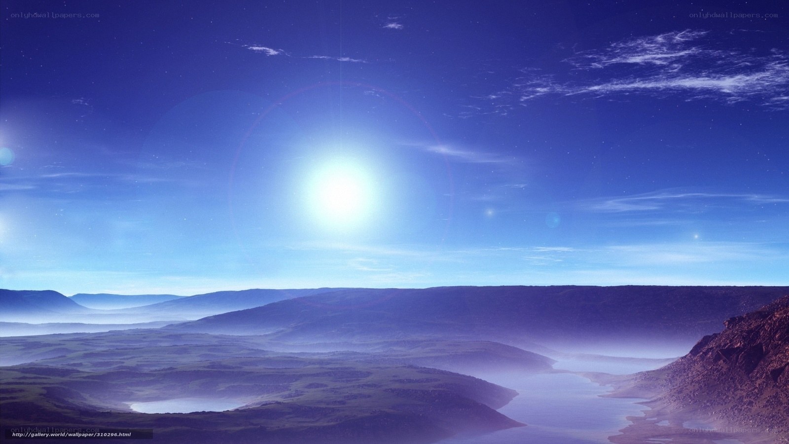 alien landscape with bright sun