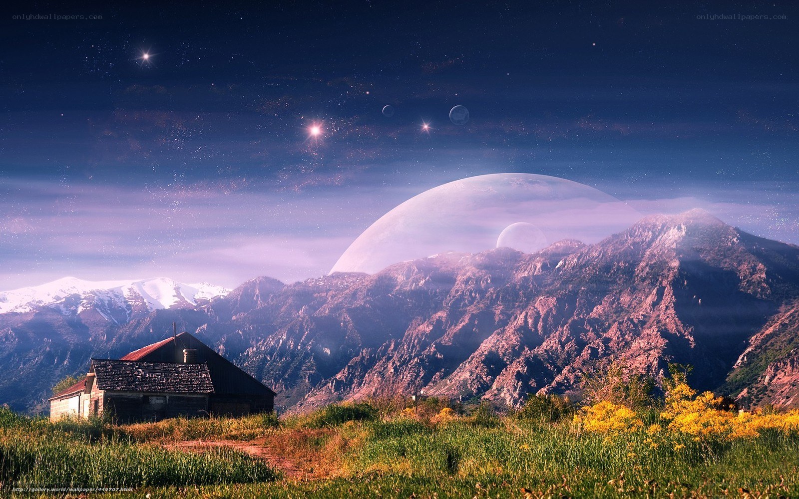 Alien landscape with cabin