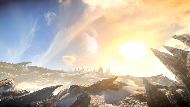 Alien Landscape with City — Blue, Dramatic, Sunset