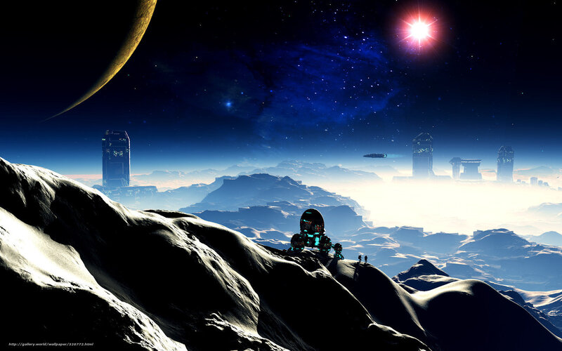 Alien Landscape with City — Blue, Dramatic