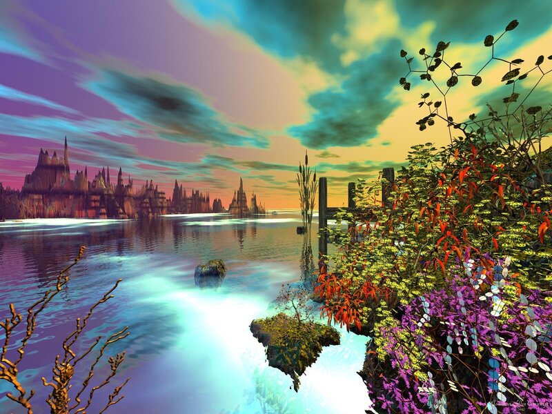 Alien Landscape with City — Purple, Dreamy