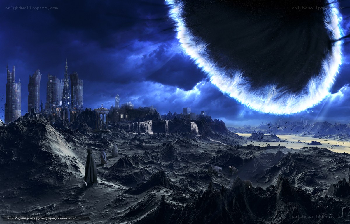 alien landscape with city