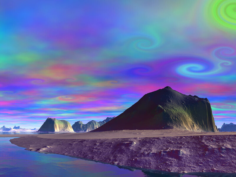 alien landscape with colorful sky