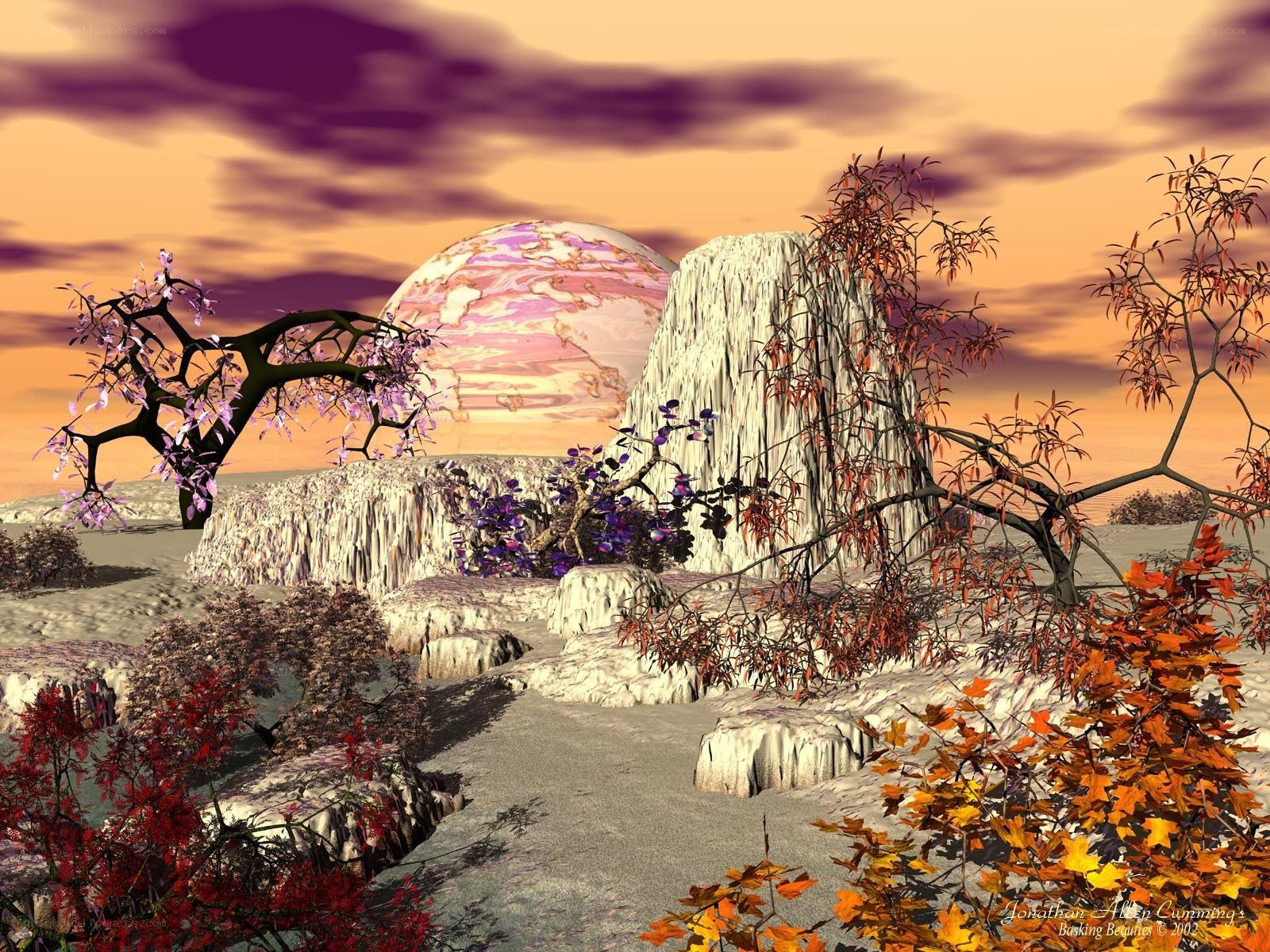 Alien landscape with colorful trees