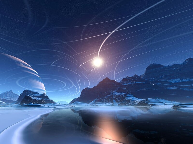 Alien landscape with comet