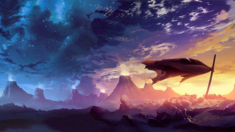alien landscape with crashed ship