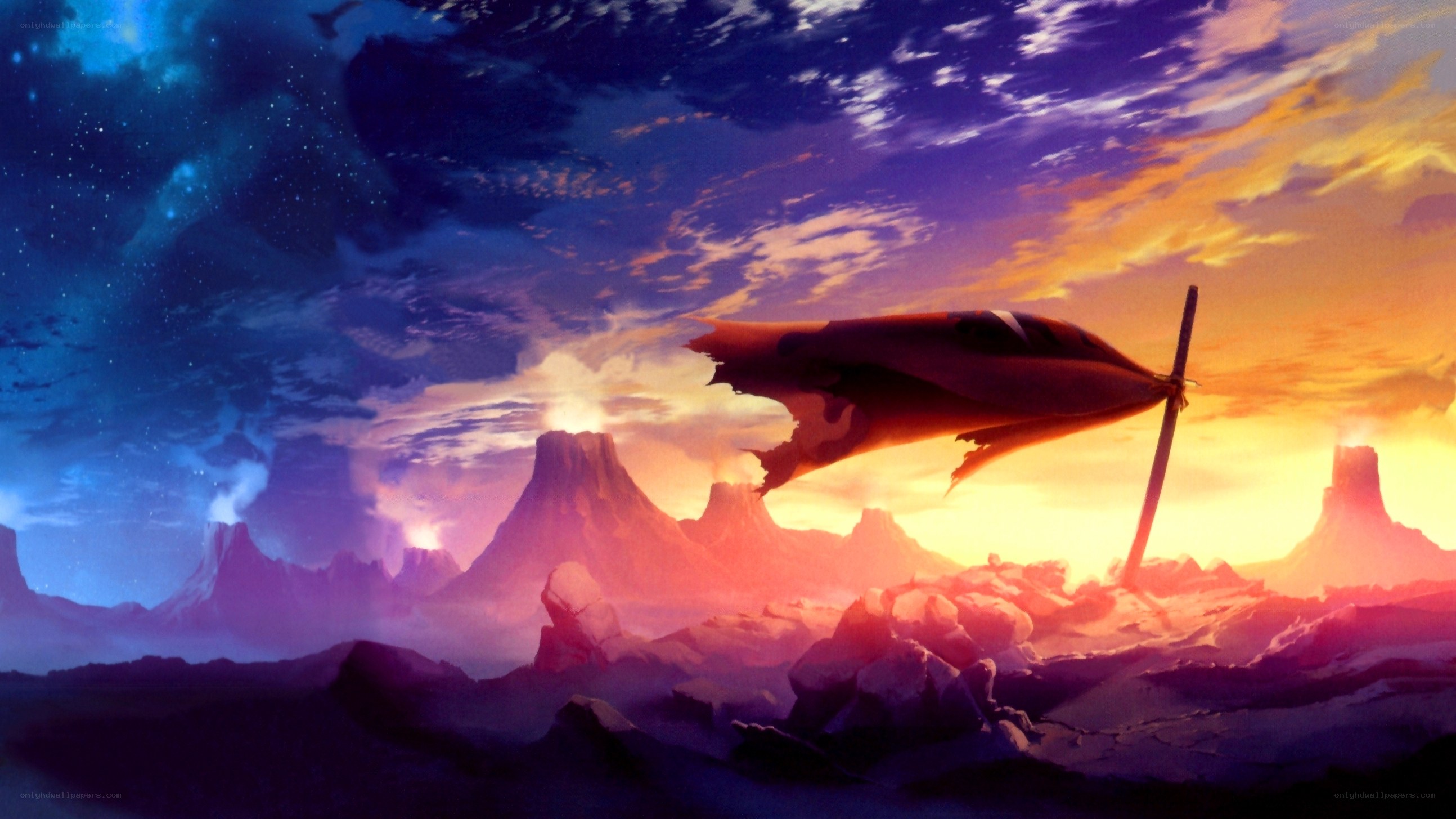 alien landscape with crashed ship
