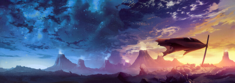 alien landscape with crashed ship