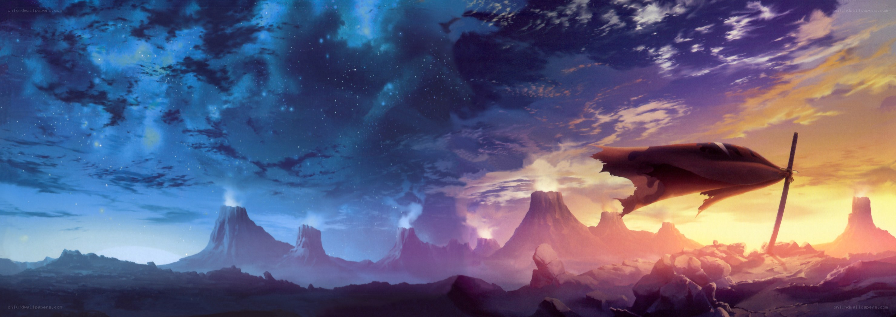 alien landscape with crashed ship