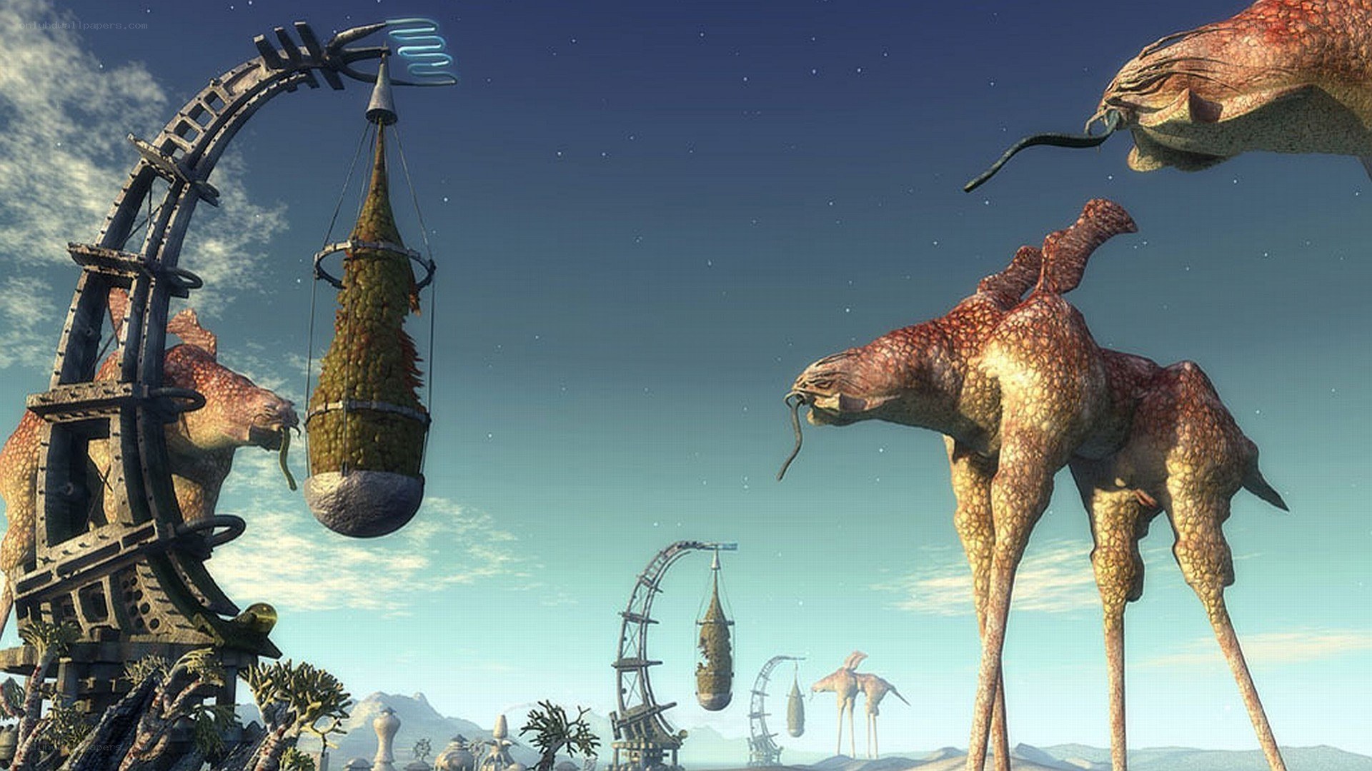 alien landscape with creatures