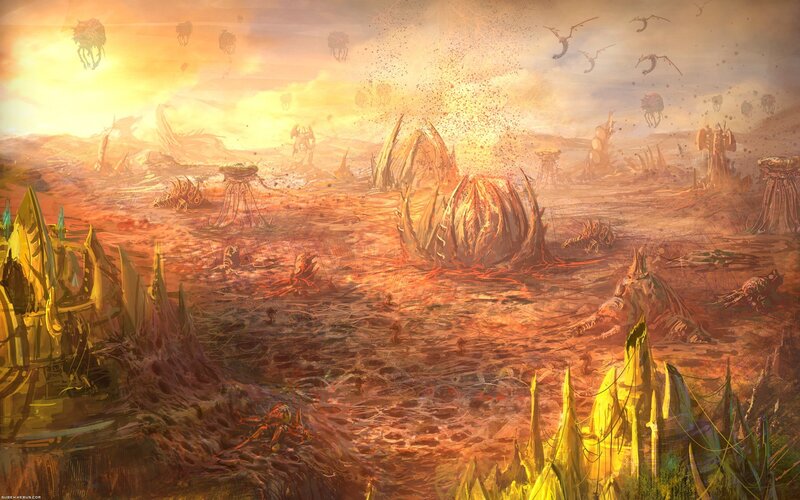 Alien Landscape with Creatures — Orange