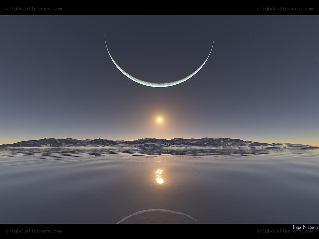 Alien landscape with crescent moon