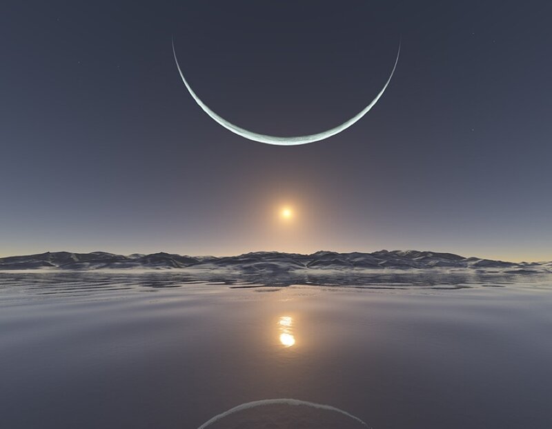 Alien landscape with crescent moon