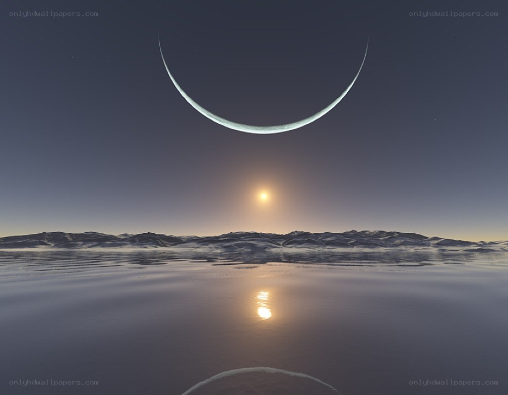 Alien landscape with crescent moon