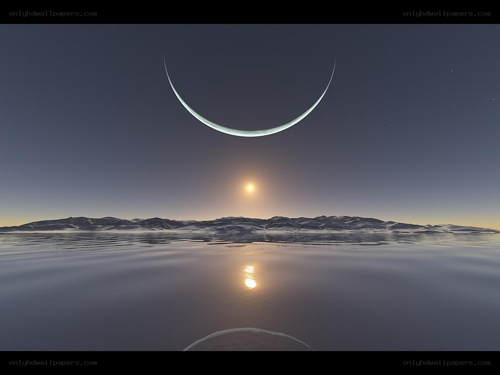 alien landscape with crescent moon