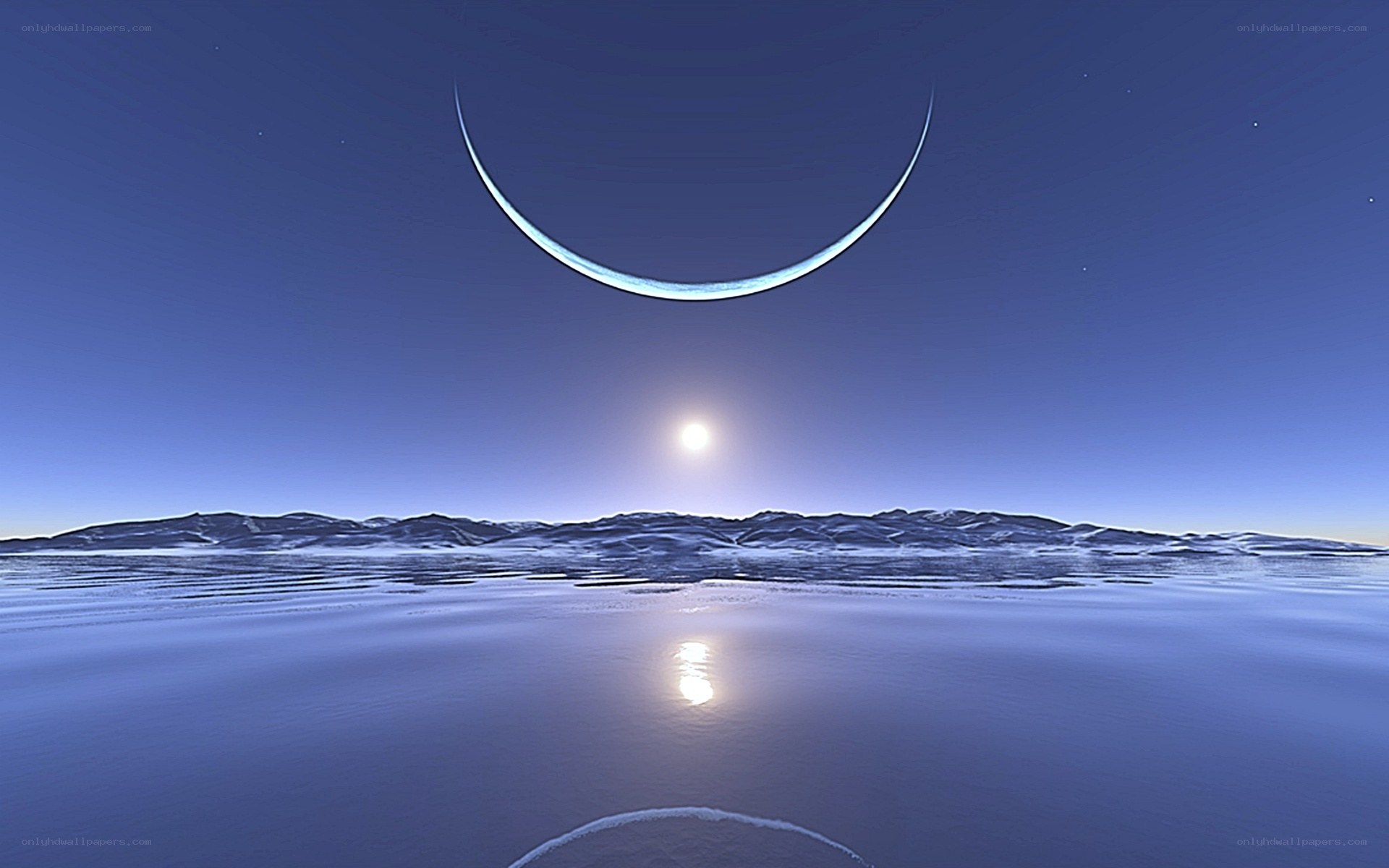 alien landscape with crescent moon
